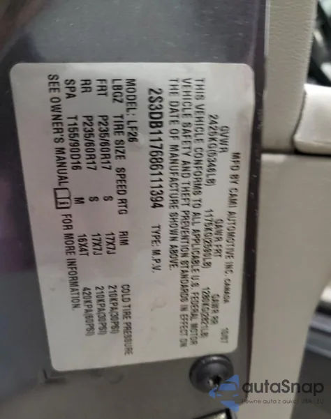 2008 Suzuki Xl7 из США, поврежденный, VIN 2S3DB117686111394